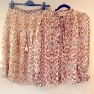 patterned silk tie blouse and skirt set by Tory Burch